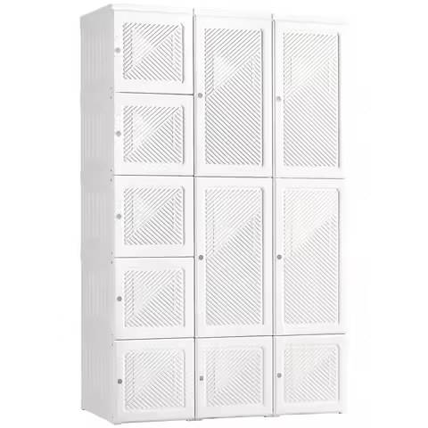 Portable Wardrobe Closet, Folding Clothes Storage Organizer with 8 Cube Compartments, 2 Hanging Rods