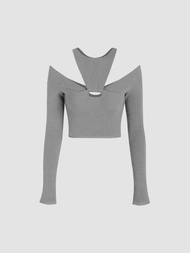 Cider Round Neckline Solid Knitted Twist Crop Long Sleeve Top | Knitwear Sale