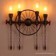 Retro American Industrial Vintage Light Balcony Restaurant Bar Wall Lamp Iron Wheel Water Pipe Wall 