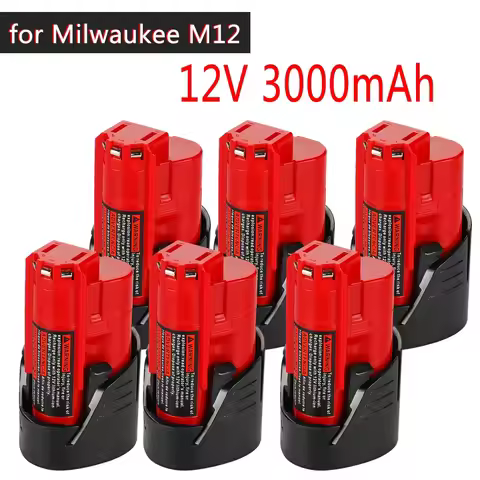 For 12V Milwaukee Battery 3Ah Compatible with Milwaukee M12 XC 48-11-2410 48-11-2420 48-11-2411 12-V