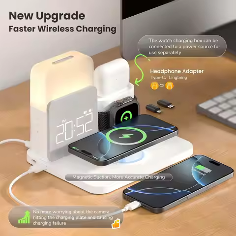 7-in-1 MagSafe Alarm Clock Charger-Wireless Station for iPhone 12-16/Samsung/Xiaomi/Huawei/Apple Wat