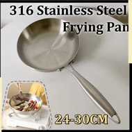 316 Stainless Steel Frying Pan Uncoated Non-Stick for Home Induction Gas Stove 24-30CM Kitchen
