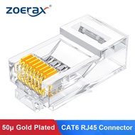 ZOERAX CAT6 RJ45 Connector 50μ Gold-Plated UTP Modular Plug 8P8C Crimp End Ethernet Connector for So