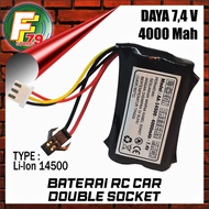 Baterai RC Daya 7.4Volt 2Cell Li-ion 14500 Soket DobelHitam Putih