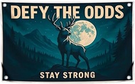 3x5 Feet Meme Deer Flag with Quote "Defy The Odds" with 4 Brass Grommets - Single Sided Tapestries B