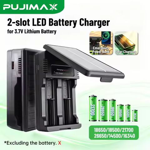 PUJIMAX 2 Slot Solar Battery Charger USB Output Emergency Power Bank Case for 3.7V Lithium Battery 1