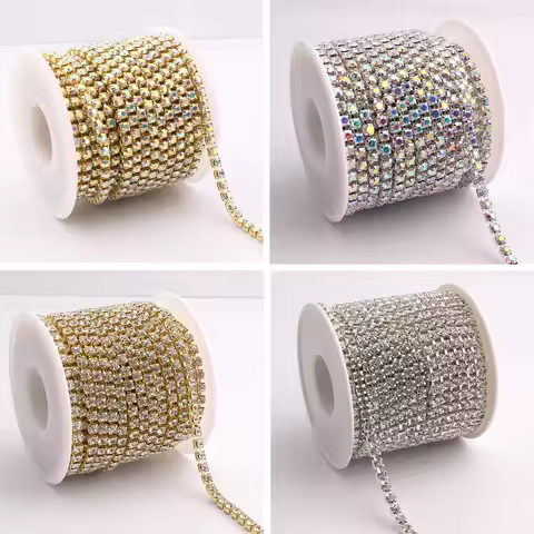 1Yard 10Yards/Roll SS6-SS16 Shiny Crystal Rhinestone Chain Sew-On Glue-On For Clothes Jewelry Appare