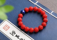 天然原礦硃砂精品紅砂回紋珠手鏈含量高達95%以上12mm