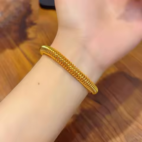 Polished Elastic Ring Bracelet Women 24K Gold, AU999 - Dazzling AU999 Shine, Lively Polished Elastic