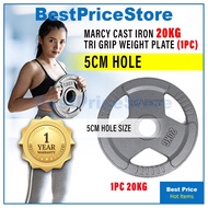 BPS 1pc x 20kg 5cm hole MARCY Weight Plate Tri Grip Handhold Cast Iron Dumbbell Gym Barbell Bar Weig