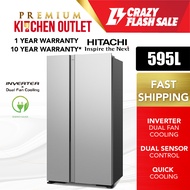 Hitachi 595L Side By Side Standard Inverter Refrigerator R-S800PM0 GS | LED Control Panel | Fridge | Peti Sejuk | Peti Ais