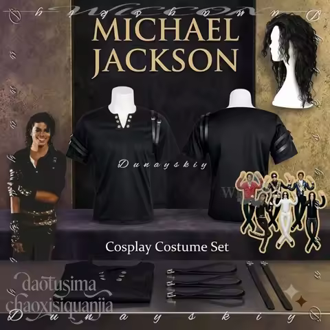 Music Bad Stage Performance Costumes Y2K Fashion Handsome Punk Black T-shirt Belt Cosplay Michael Ja