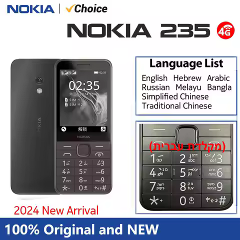 Nokia 235 4G Feature Phone Bluetooth 5.0 FM Radio Dual SIM 1450mAh Bettery Type-C Port Mobile Phone 