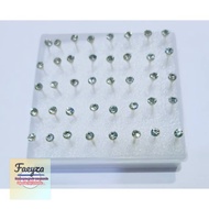 Small white earrings with plastic gems, 15 pairs