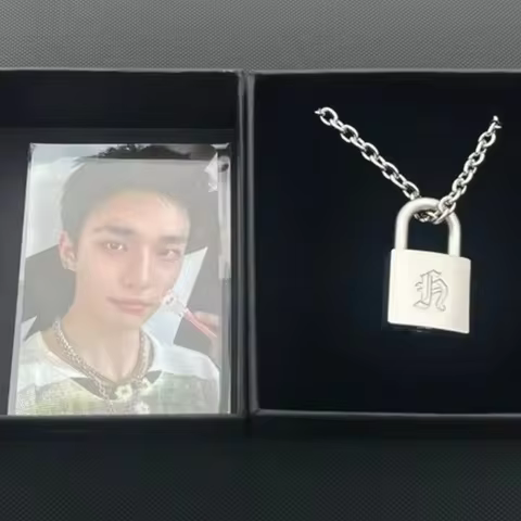 Stray Kids Padlock Necklace Hyunjin Same Style Punk Fashion Engraved Personalized Silver Color Penda