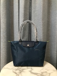 New 100% Genuine goods longchamp Le Pliage Green Handbag M foldable green long handle waterproof Canvas Shoulder Bags medium size Tote Bag L2605919P57 Blue color made in france