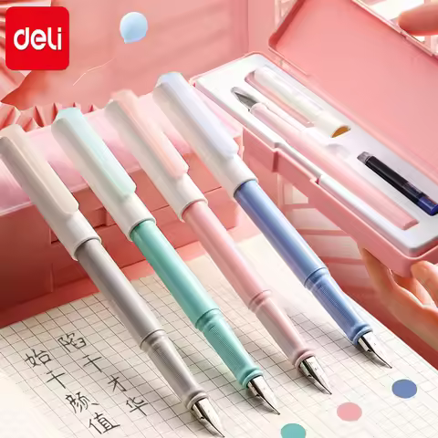 Deli Erasable Fountain Pen Set Kawaii Stationery 0.3mm Ink Sac Blue Black School Business Office Wri