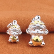 Hot Sale#999Pure Silver Zodiac Female Pendant Gold-Plated Monkey Hollow Little Monkey New Year Baby 