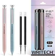 WRITECH Gel Pens Fine Point: Premium Metal Barrel Retractable 0.7mm Black Ink Pen 2ct with 2 Refills