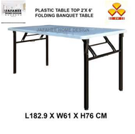 jhd 3V 2' x 6' Folding Banquet Table / Foldable Banquet Table / Function Table / Catering Table / Buffer Table / Hall Table / Office Table / Folding Table with Plastic Table Top (Black)