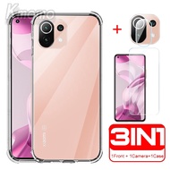 3 in 1 Clear Tempered Glass Xiaomi 11 Lite NE 5G Mi 12 Lite 13 12T 11T 10T Pro Poco F5 Pro Transparent Shockproof TPU Back Clear Cover jelly Case Cases Covers Lens Protection