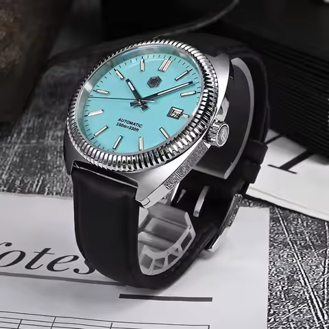 San Martin Men Automatic Watch 40MM Tonneau Mechanical Wristwatch Sapphire Diver 100M Waterproof BGW