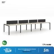 Officescale Meja Kerja Kantor Peyambung Berhadapan 8 Orang + Panel Sekat - Ash Grey, 480x120x75 cm