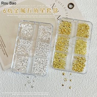 Rou Bao 6 Grids Nail Five-pointed Star Rivet Hollow Metal Christmas Nails Art 3D DIY Decorations