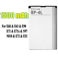 แบตเตอรี่ หมาะสำหรับ Nokia BP-4L Nokia E63/E61i/E71/E71x/E52/E72/N97/N810/3310/6300 1500mAh แบต