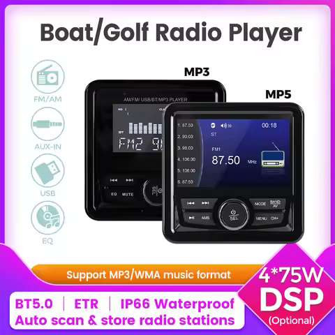 4.1" Waterproof Boat Radio For ATV UTV SPA RZR Golf Cart Wireless Radio Bluetooth 5.0 AUX USB RDS FM