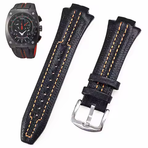 27x15mm Genuine Leather Watchband Raised Strap for Seiko Sportura Series SNL029P2 SNL021P1 SNA595P2 