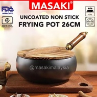 MASAKI Cast Iron Japanese Wok Pan Non Stick Deep Frying Pan with Lid for Gas Stove