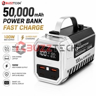 BuzzTech Original 3C Powerbank 50000mah 100W Fast Charging Built In Cable Emergency Light AKWP69