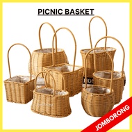 PICNIC BASKET FLOWER BOX Weave Rattan Wicker Storage Fruit Rattan Basket Garden Flowerpot Holder Han