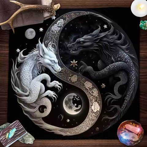 50/75/110/137cm Tarot mat Chinese Dragon Tarot Card Tablecloth Tapestry Black Moon Starry Sky Dragon