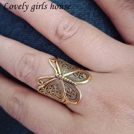 【♡Lovely girls house♡】Solid 925 Pure Sterling Silver Filigree Butterfly Ring for Women Adjustable Large Gold Butterfly Jewelry