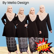 Melia Design Batik Viral Baju Kurung Plain Murah Cotton Moden Ironless Tak Payah Gosok Hitam Ironless Cikgu Poket