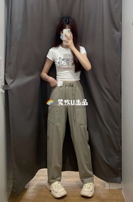 UNIQLO Xiaoyou U สำหรับทั้งหญิงและชายยืดหยุ่นได้ลำลองกลางแจ้งทำงานกันน้ำกางเกงไนลอน463981