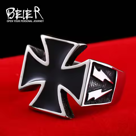 BEIER 2018 Man Punk Cool For Stainless Steel Iron Cross Style Rings Men Fashion Jewellery Unique Gif