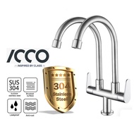 ICCO Kitchen Faucet Dish Sink Double Tap Pillar Kitchen Stainless Steel SUS 304 Water Tap Double Sink Tap ISU-6720D