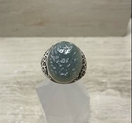 A貨翡翠冰藍水龍頭雕刻蛋面戒指
