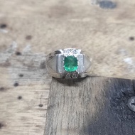 Batu Permata Asli Zamrud Zambia Cincin Perak Natural Gems Gemstone Zambia Emerald Silver Ring