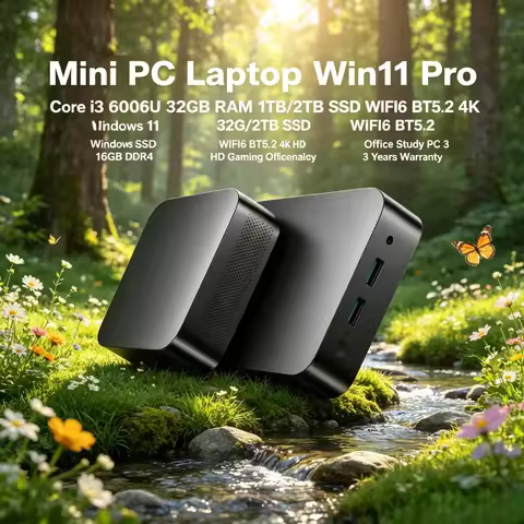 Mini PC Laptop Win11 Pro Core i3 6006U 32GB RAM 1TB/2TB SSD WiFi6 BT5.2 4K HD Office Gaming PC 3-Yea