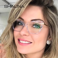 SHAUNA Spring Hinge Unique Faceted Eyeglasses Frame Women Transparent Cat Eye Glasses UV400eo