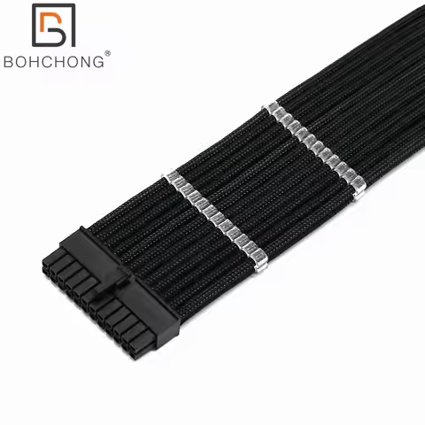 Customization 4mm PET Sleeve Single ATX 24Pin Male to Female Plug Power Extension Cable Fits PSU Mod