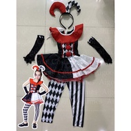 Classic Harley Quinn Costume Jester Harlequin Clown Kids Costume for Girls