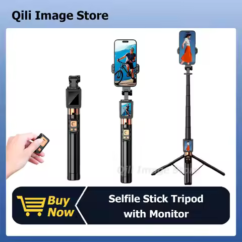 Selfie Stick Tripod Phone Stand with Screen Casting Selfie Monitor Bluetooth Remote Control for iPho