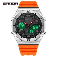 SANDA dual display watch youth octagon sports waterproof multi-alarm clock watch daylight saving tim