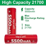 Vapcell K55 21700 5500mah 15A 3.6V Li-ion Rechargeable Battery