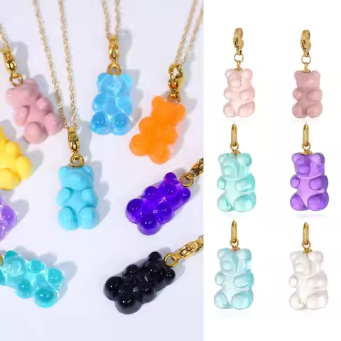 Hot Style Gold Plated Charms Multicolor Jelly Gummy Bear Pendant Stainless Steel Jelly Gummy Teddy B